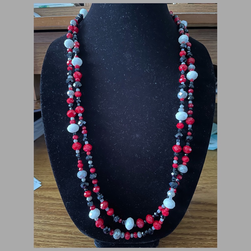60” Long faceted glass beaded necklace